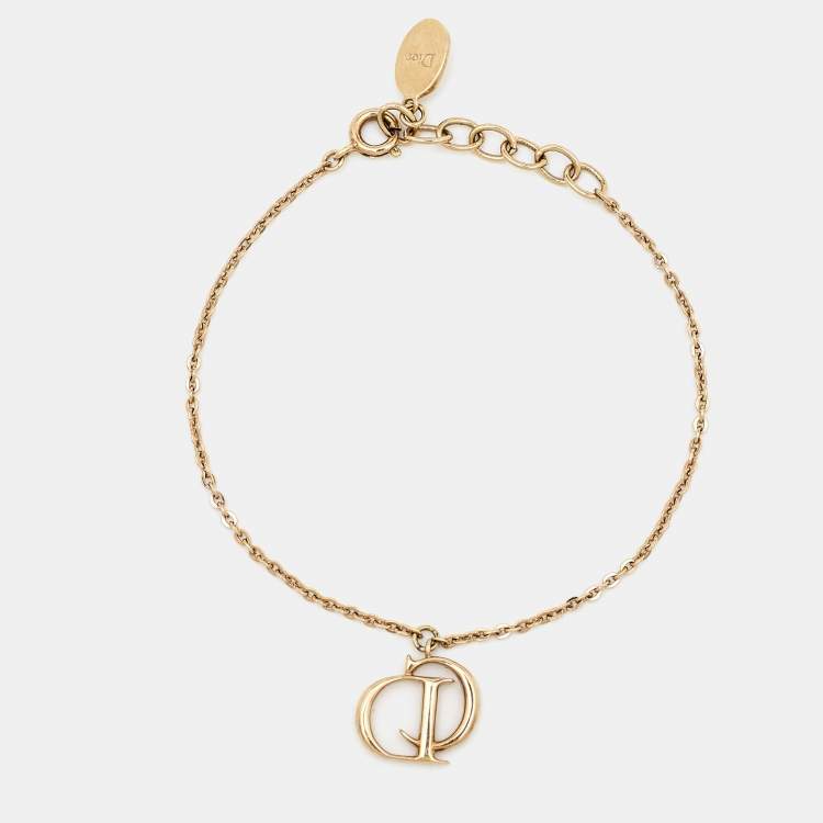 Pre Owned Dior CD Crystal Charm Gold Tone Bracelet