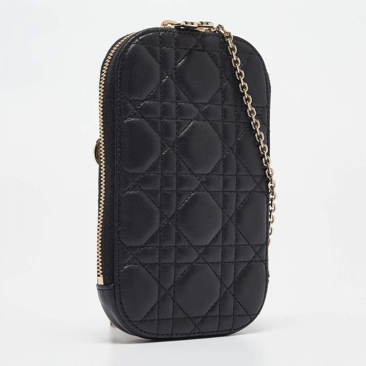 Pre Owned Dior Black Cannage Leather Lady Dior Call'in Dior Phone Holder with Chain