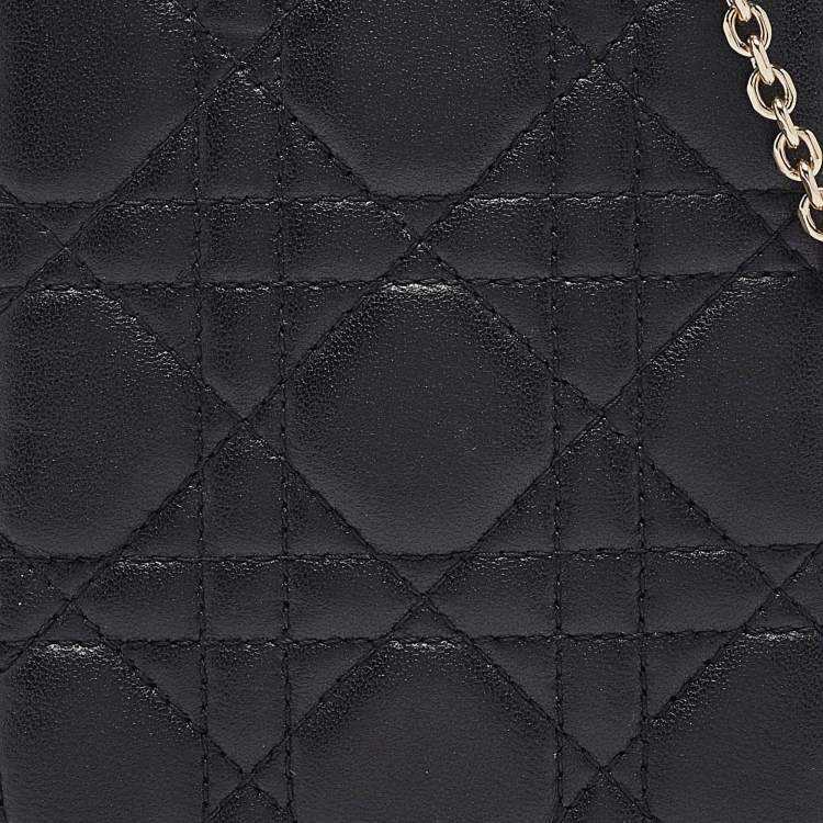 Pre Owned Dior Black Cannage Leather Lady Dior Call'in Dior Phone Holder with Chain