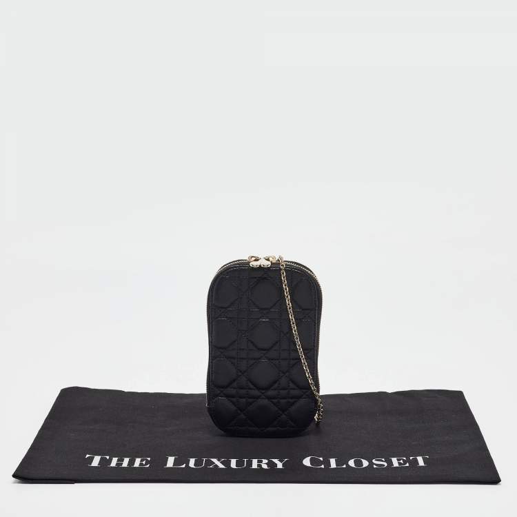 Pre Owned Dior Black Cannage Leather Lady Dior Call'in Dior Phone Holder with Chain
