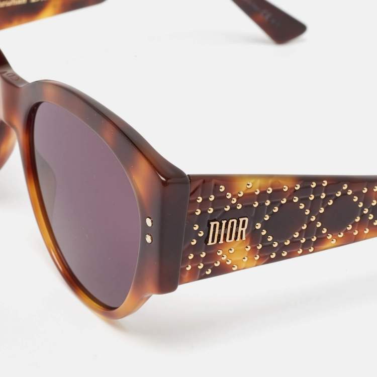Pre Owned Dior Brown Tortoise Ladydiorstuds2 Cat Eye Sunglasses