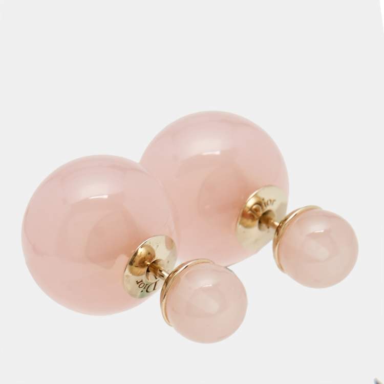 Pre Owned Dior Tribales Pink Resin Gold Tone Stud Earrings