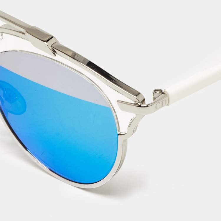 Pre Owned Dior White/Blue Mirrored DiorSoReal Round Sunglasses