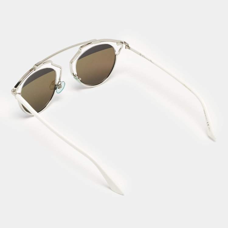 Pre Owned Dior White/Blue Mirrored DiorSoReal Round Sunglasses