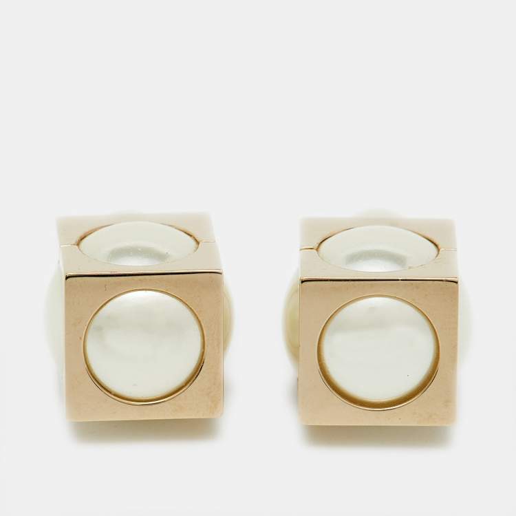 Pre Owned Dior Mise en Dior Faux Pearl Cube Earrings