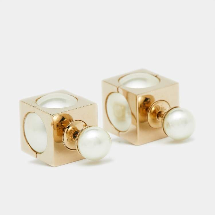 Pre Owned Dior Mise en Dior Faux Pearl Cube Earrings