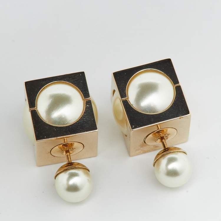 Pre Owned Dior Mise en Dior Faux Pearl Cube Earrings