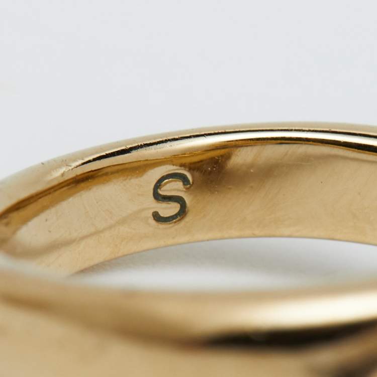 مملوكة مسبقًا Dior Secret Cannage Faux Pearl Crystal Gold Tone Open Ring Size 49