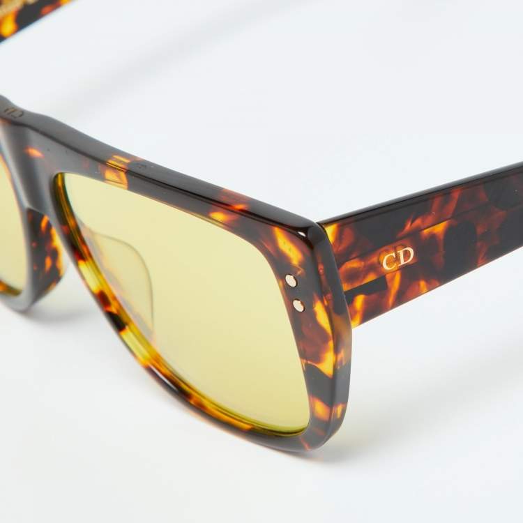 Pre Owned Dior Brown Havana/Yellow 086HO DiorClub2 Rectangle Sunglasses