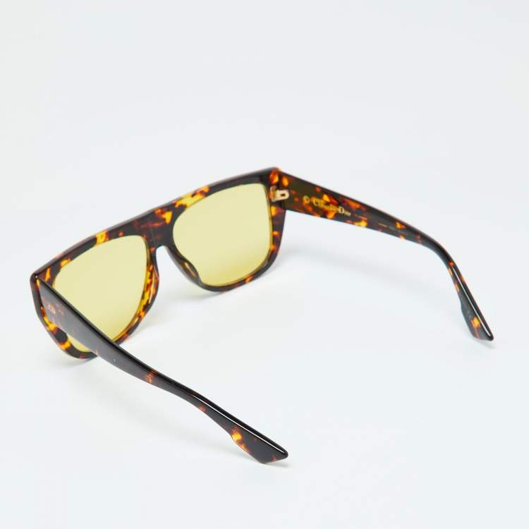 Pre Owned Dior Brown Havana/Yellow 086HO DiorClub2 Rectangle Sunglasses