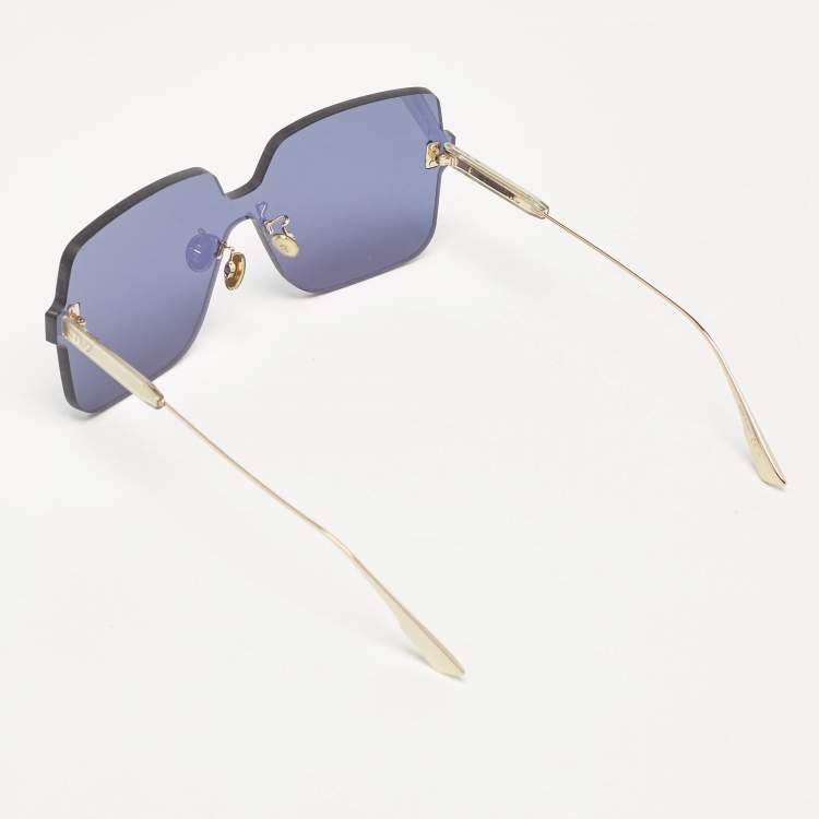 Pre Owned Dior Blue/Gold DiorColorQuake1Rimless Shield Sunglasses