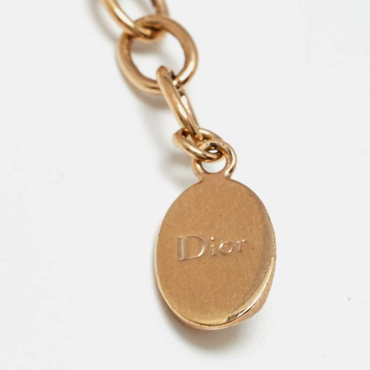 Pre Owned Dior Oblique Charm Crystal Studded Gold Tone Double Chain Bracelet