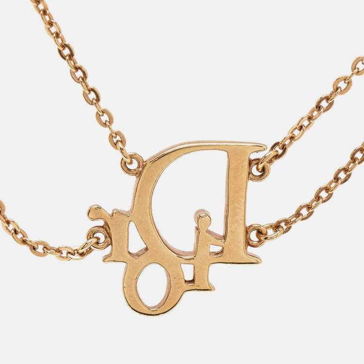 Pre Owned Dior Oblique Charm Crystal Studded Gold Tone Double Chain Bracelet