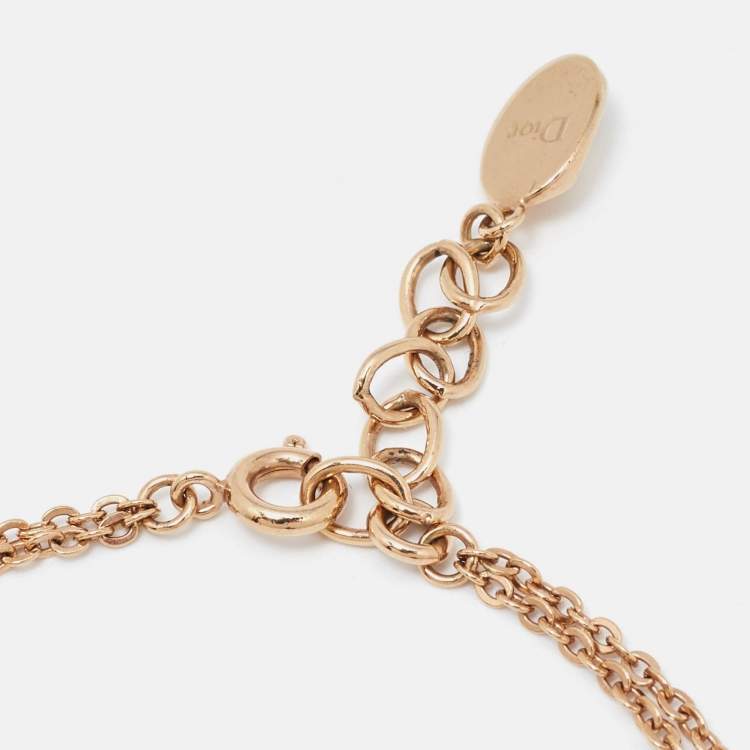 Pre Owned Dior Oblique Charm Crystal Studded Gold Tone Double Chain Bracelet