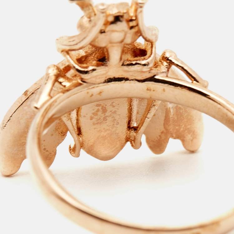 Pre Owned Dior Bee Crystals Gold Tone Ring Size 53
