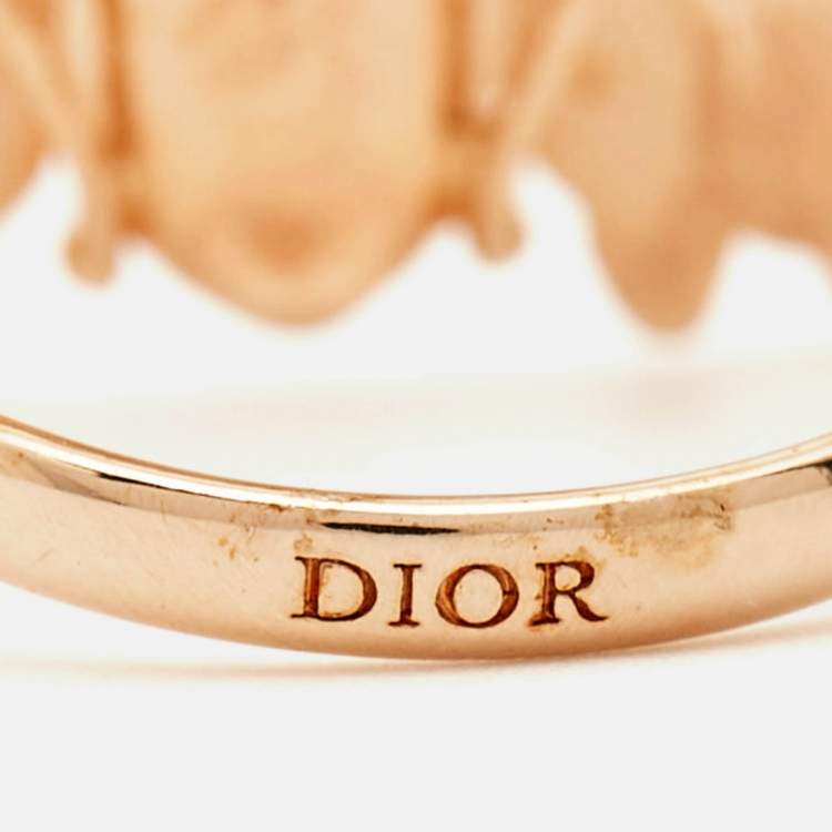 Pre Owned Dior Bee Crystals Gold Tone Ring Size 53
