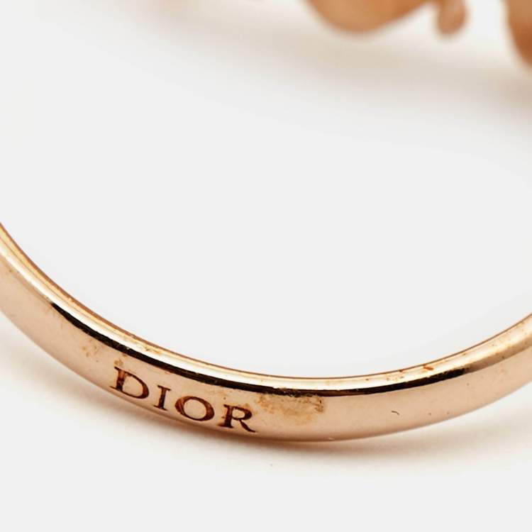 Pre Owned Dior Bee Crystals Gold Tone Ring Size 53