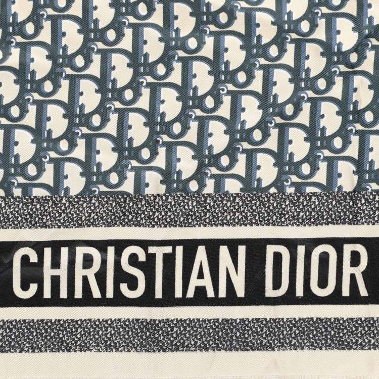 Pre Owned Dior Navy Blue Oblique Print Silk Square Scarf