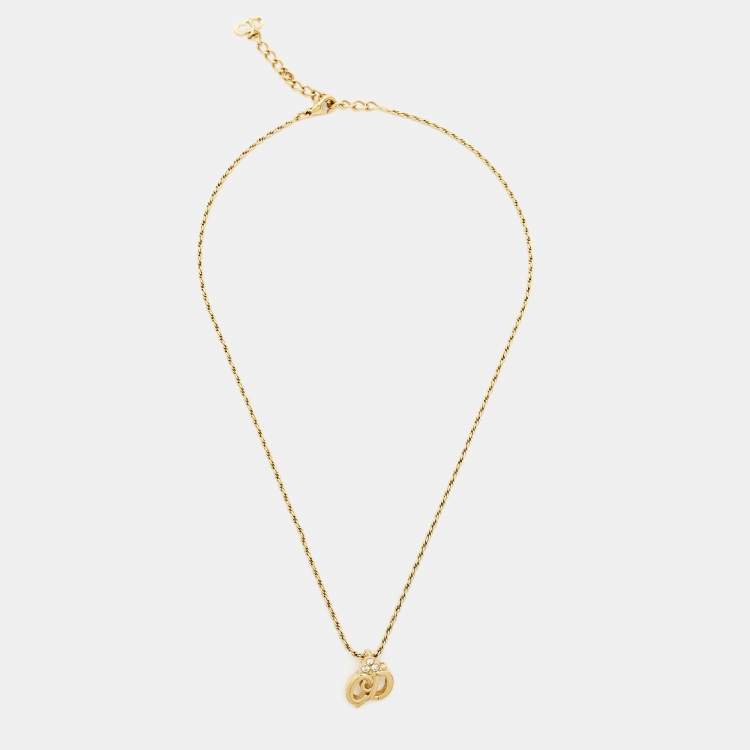 Pre Owned Dior CD Crystals Gold Tone Necklace