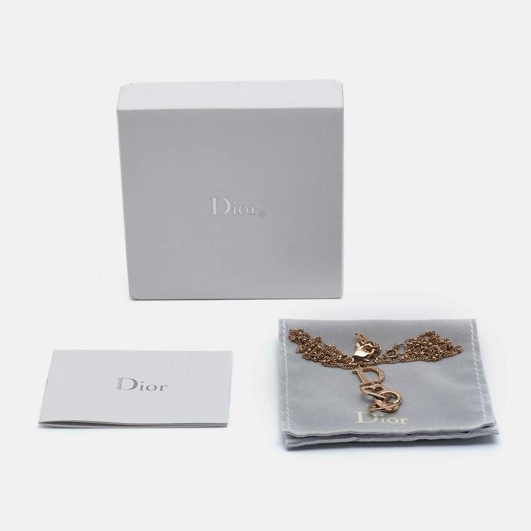 Pre Owned Dior Crystal Heart  Gold Tone Pendant Necklace