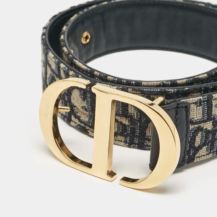 Pre Owned Dior Navy Blue Oblique Canvas 30 Montaigne Buckle Belt 75 CM