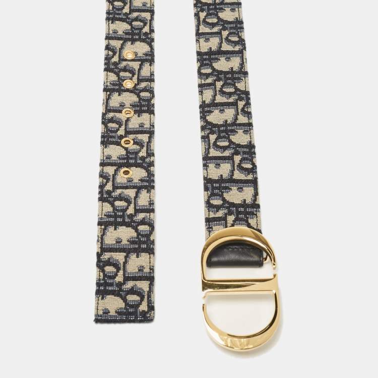 Pre Owned Dior Navy Blue Oblique Canvas 30 Montaigne Buckle Belt 75 CM