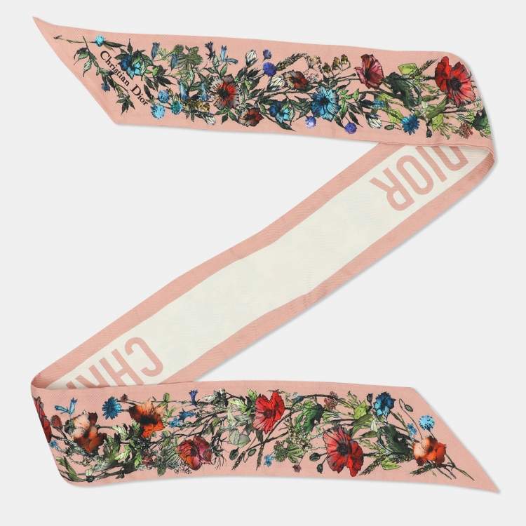 Pre Owned Christian Dior Pink D-Millefiori Mitzah Printed Silk Bandeau Scarf