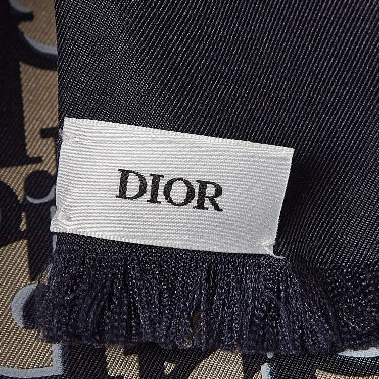 Pre Owned Dior Navy Blue Oblique Print Silk Stole 