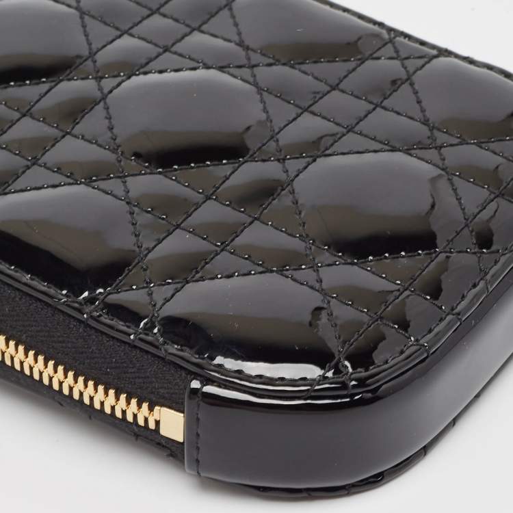 Pre Owned Dior Black Cannage Patent Leather Call'in Chain Phone Holder 