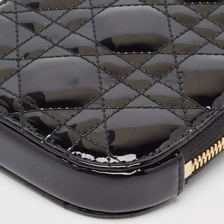 Pre Owned Dior Black Cannage Patent Leather Call'in Chain Phone Holder 