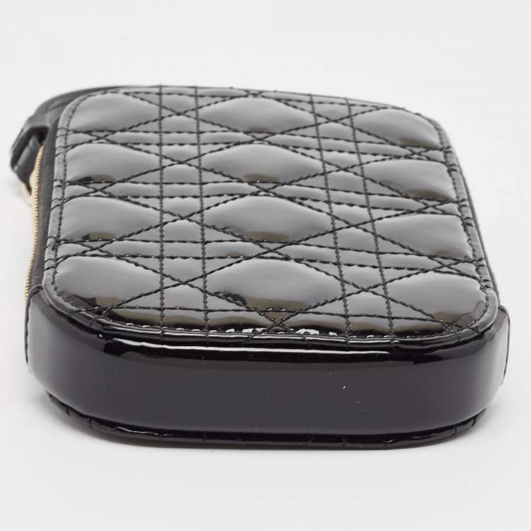 Pre Owned Dior Black Cannage Patent Leather Call'in Chain Phone Holder 