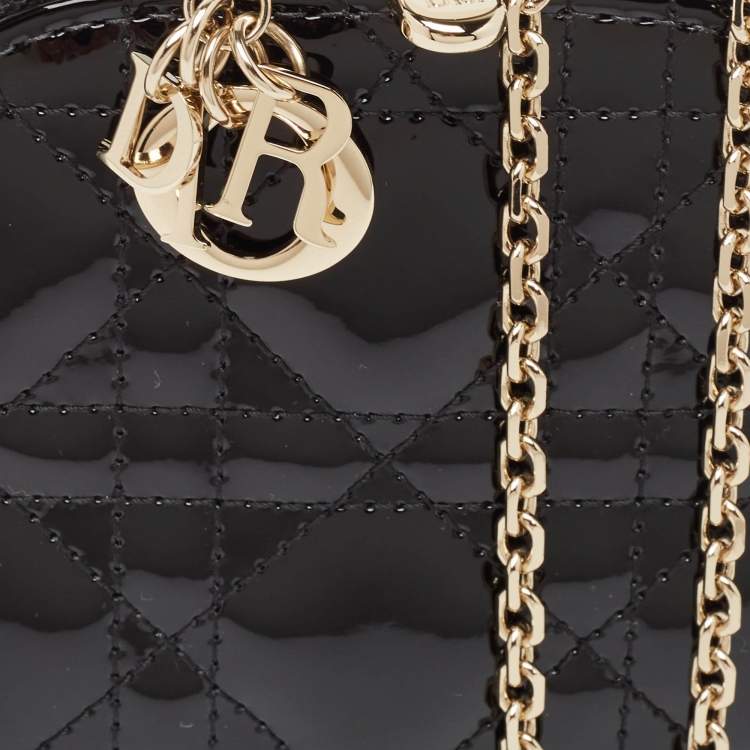 Pre Owned Dior Black Cannage Patent Leather Call'in Chain Phone Holder 