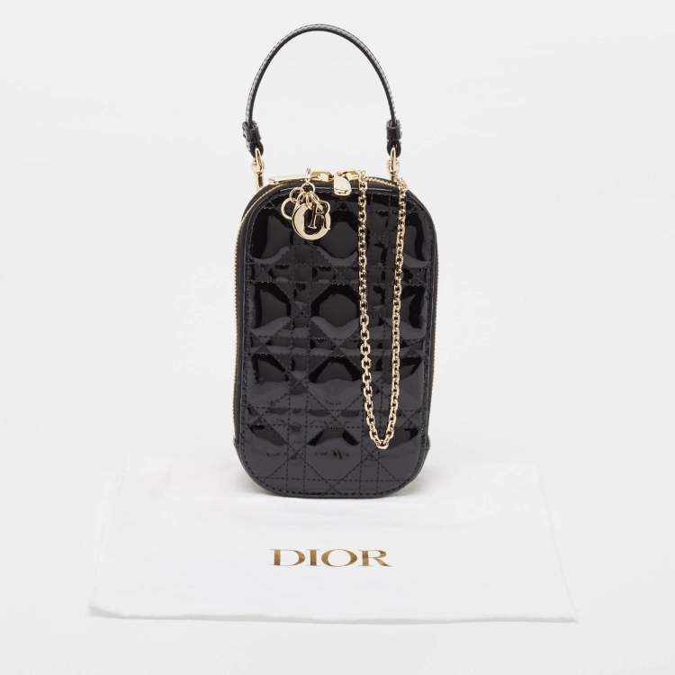Pre Owned Dior Black Cannage Patent Leather Call'in Chain Phone Holder 