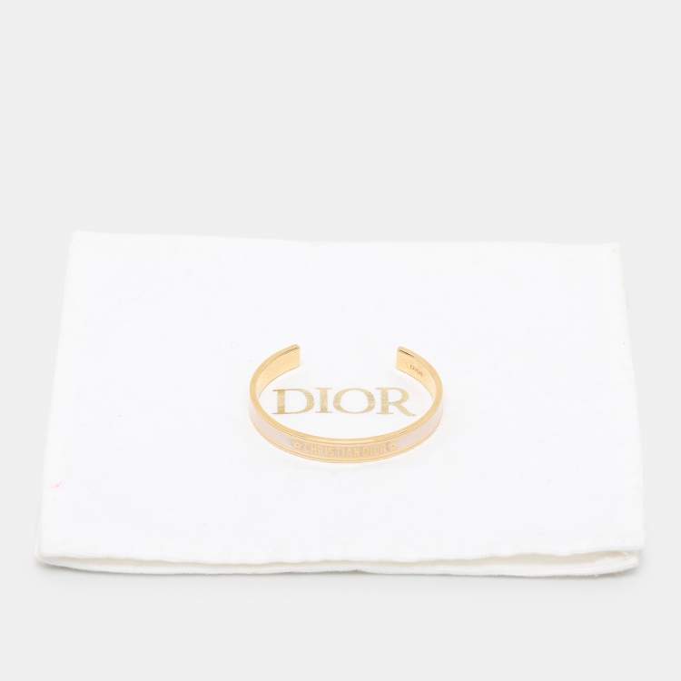 Pre Owned Dior Gold Tone/Light Pink Enamel Open Cuff Bracelet