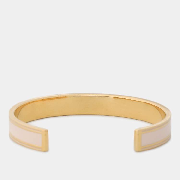 Pre Owned Dior Gold Tone/Light Pink Enamel Open Cuff Bracelet