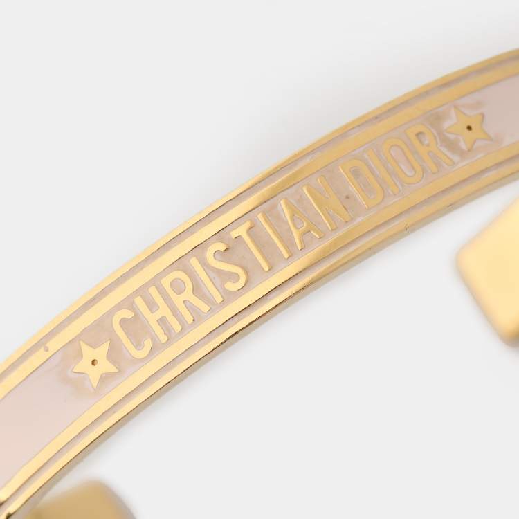 Pre Owned Dior Gold Tone/Light Pink Enamel Open Cuff Bracelet