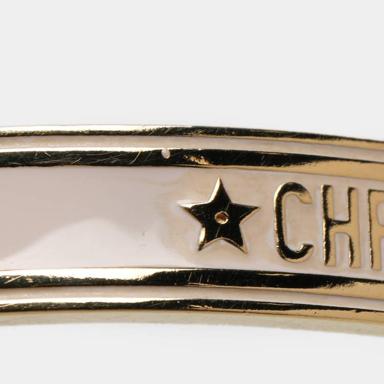Pre Owned Dior Gold Tone/Light Pink Enamel Open Cuff Bracelet
