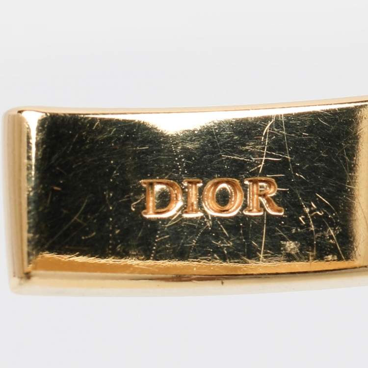 Pre Owned Dior Gold Tone/Light Pink Enamel Open Cuff Bracelet