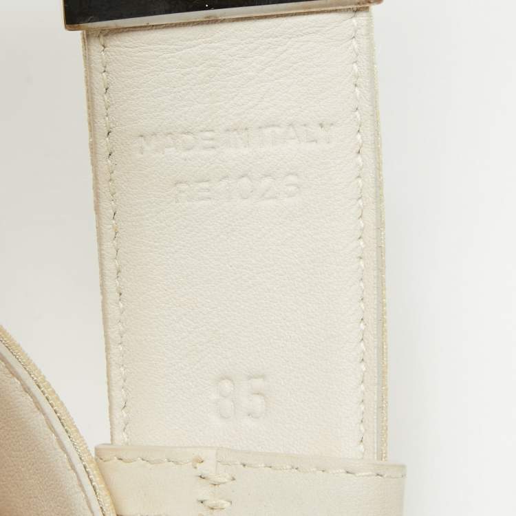 Pre Owned Dior Beige/White Oblique Canvas and Leather Logo Plague Reversible Belt 85CM