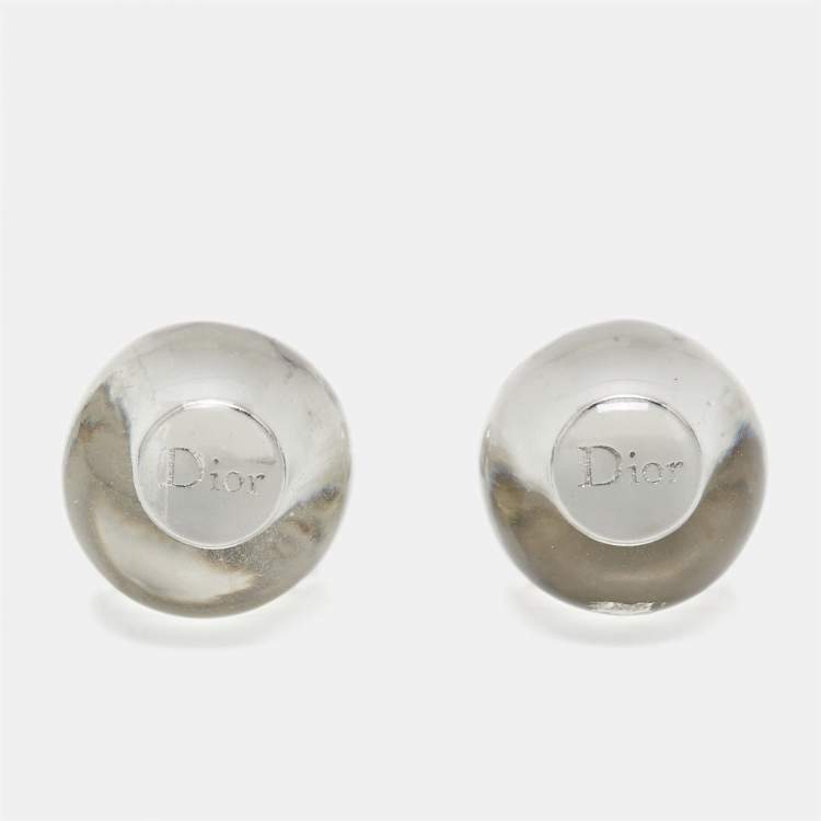 Pre Owned Dior Tribales Clear Resin Silver Tone Stud Earrings