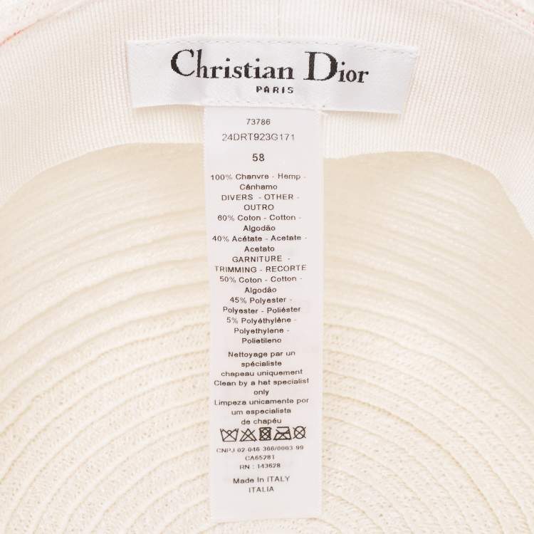 Pre Owned Dior Ivory/Pink Logo Detail Hemp Straw Dioresort Hat Size 58