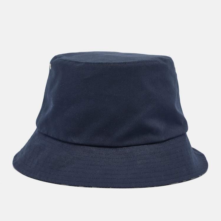 Pre Owned Dior Navy Blue Oblique Teddy-D Brim Cotton Blend Reversible Bucket Hat