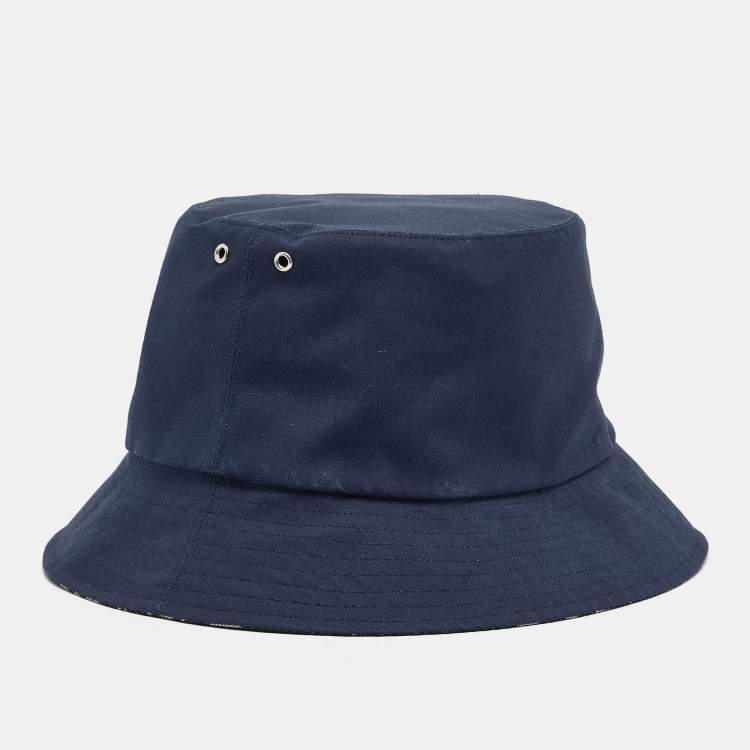 Pre Owned Dior Navy Blue Oblique Teddy-D Brim Cotton Blend Reversible Bucket Hat