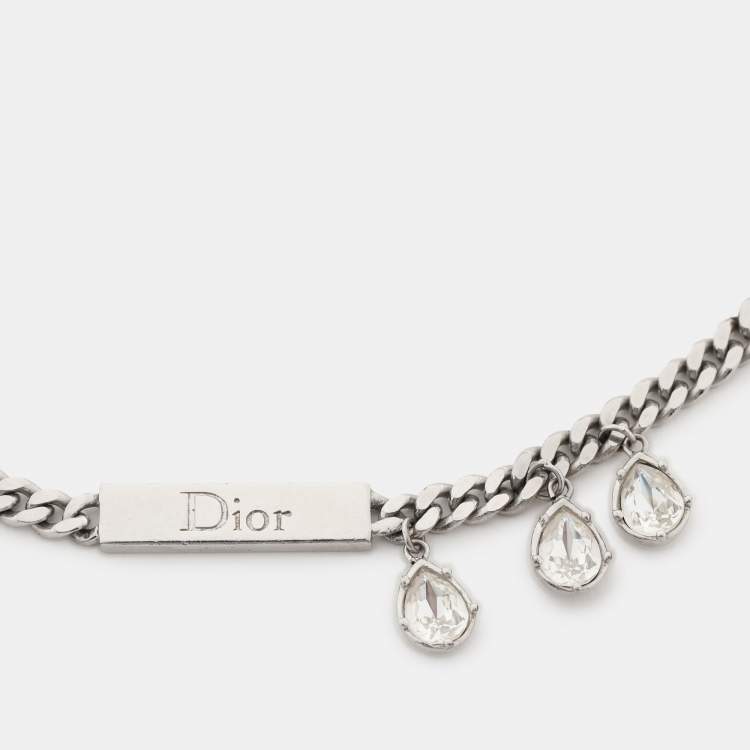 Pre Owned Dior Silver Tone Crystals Chain Necklace