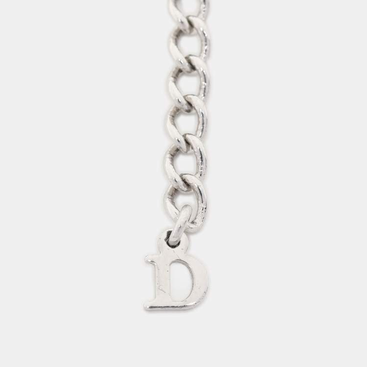 Pre Owned Dior Silver Tone Crystals Chain Necklace