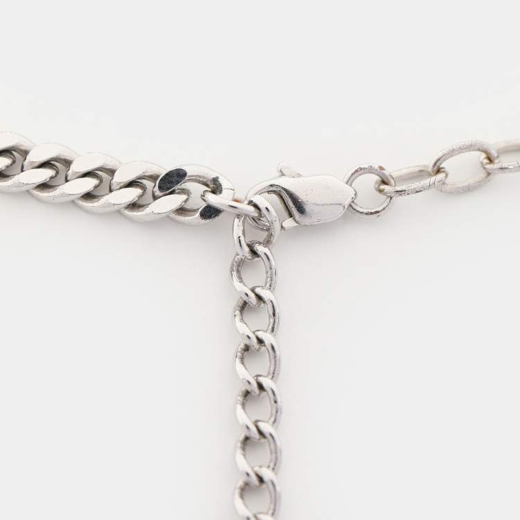 Pre Owned Dior Silver Tone Crystals Chain Necklace