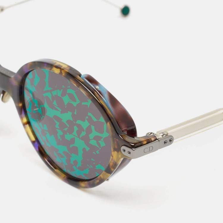 Pre Owned Dior Yellow Havana/Green Mirrored OX8TW Umbrage Round Sunglasses