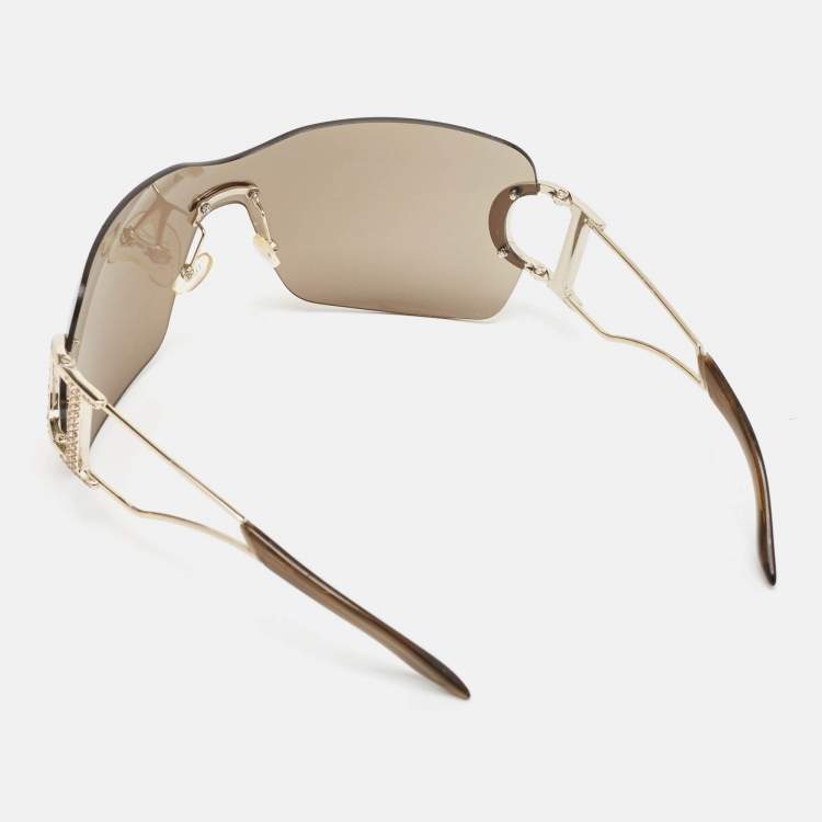 Pre Owned Dior Brown Gradient Diorly1 Crystals Shield Sunglasses