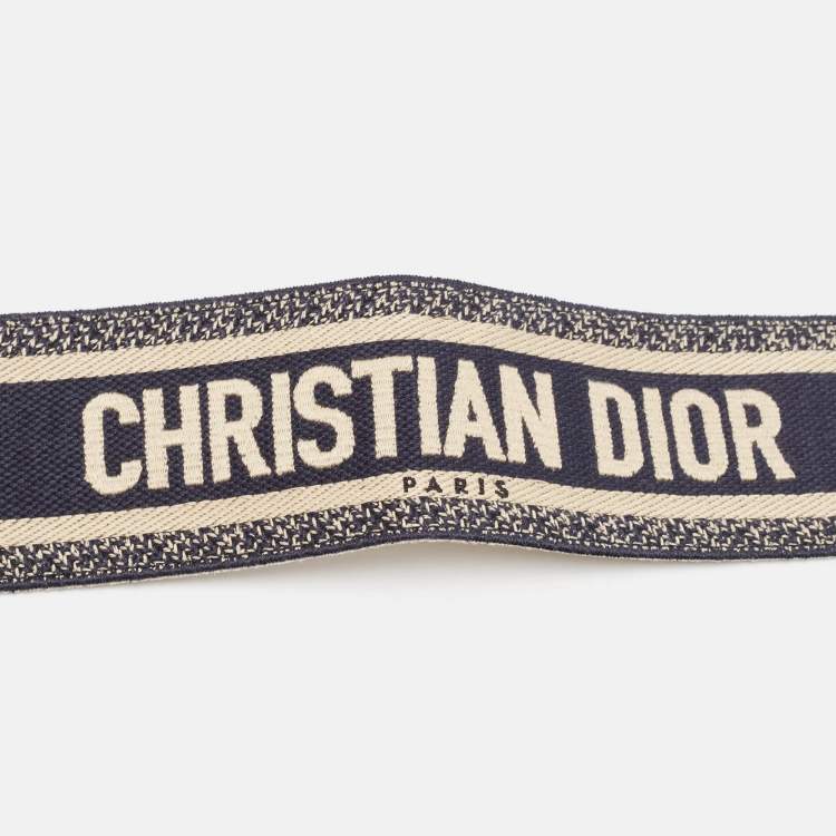 مملوكة مسبقًا Dior Navy Blue Embroidered Canvas and Leather Buckle Waist Belt 80CM