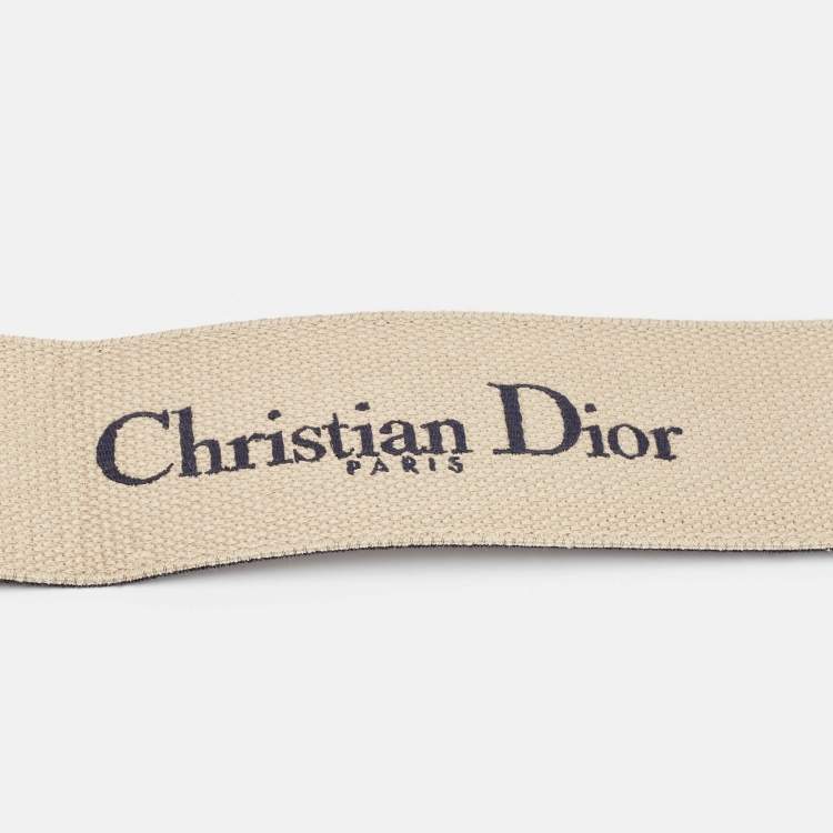 مملوكة مسبقًا Dior Navy Blue Embroidered Canvas and Leather Buckle Waist Belt 80CM
